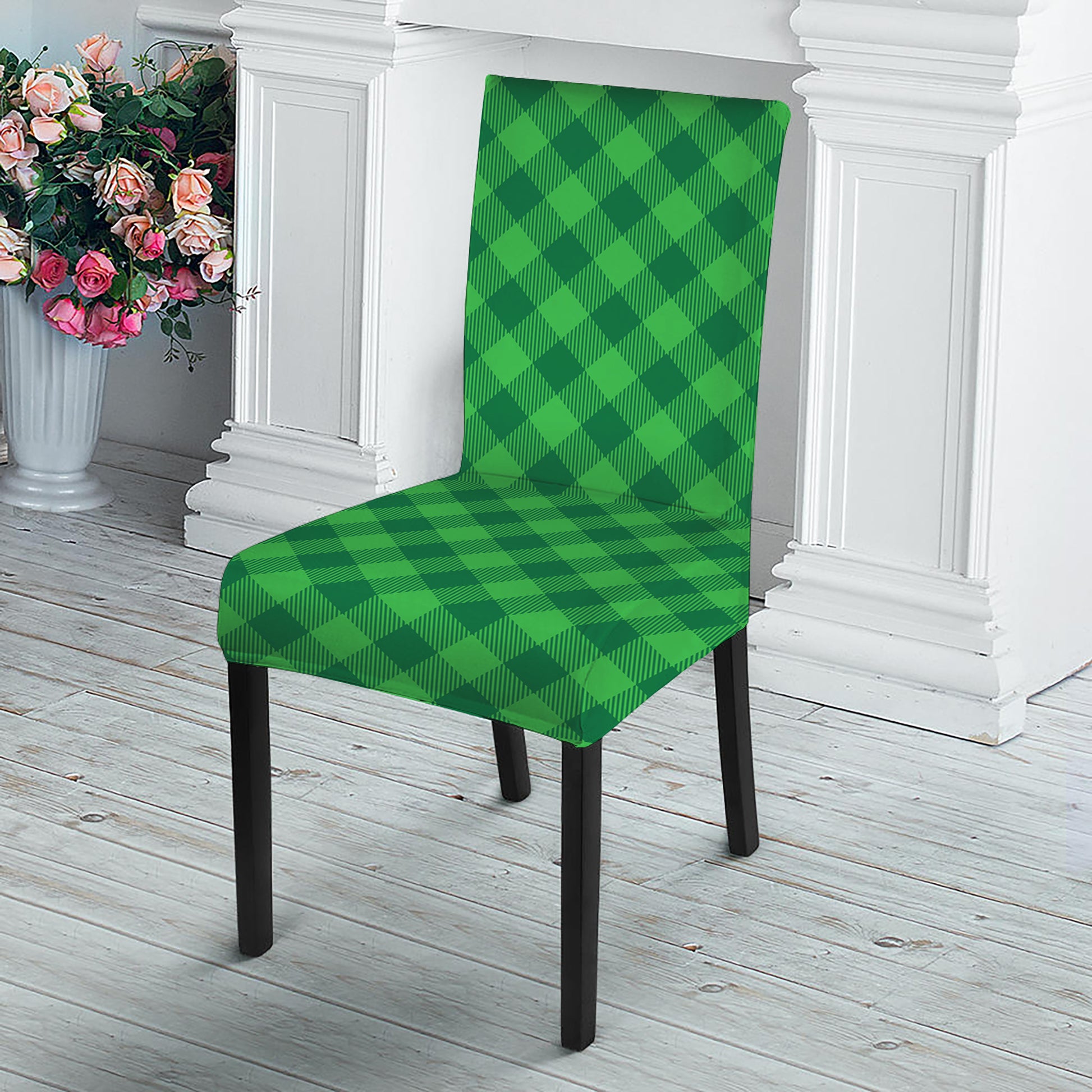 Irish Green Buffalo Plaid Print Dining Chair Slipcover