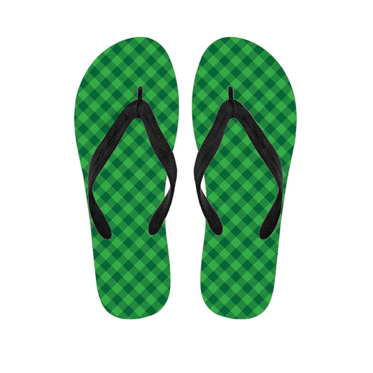 Irish Green Buffalo Plaid Print Flip Flops