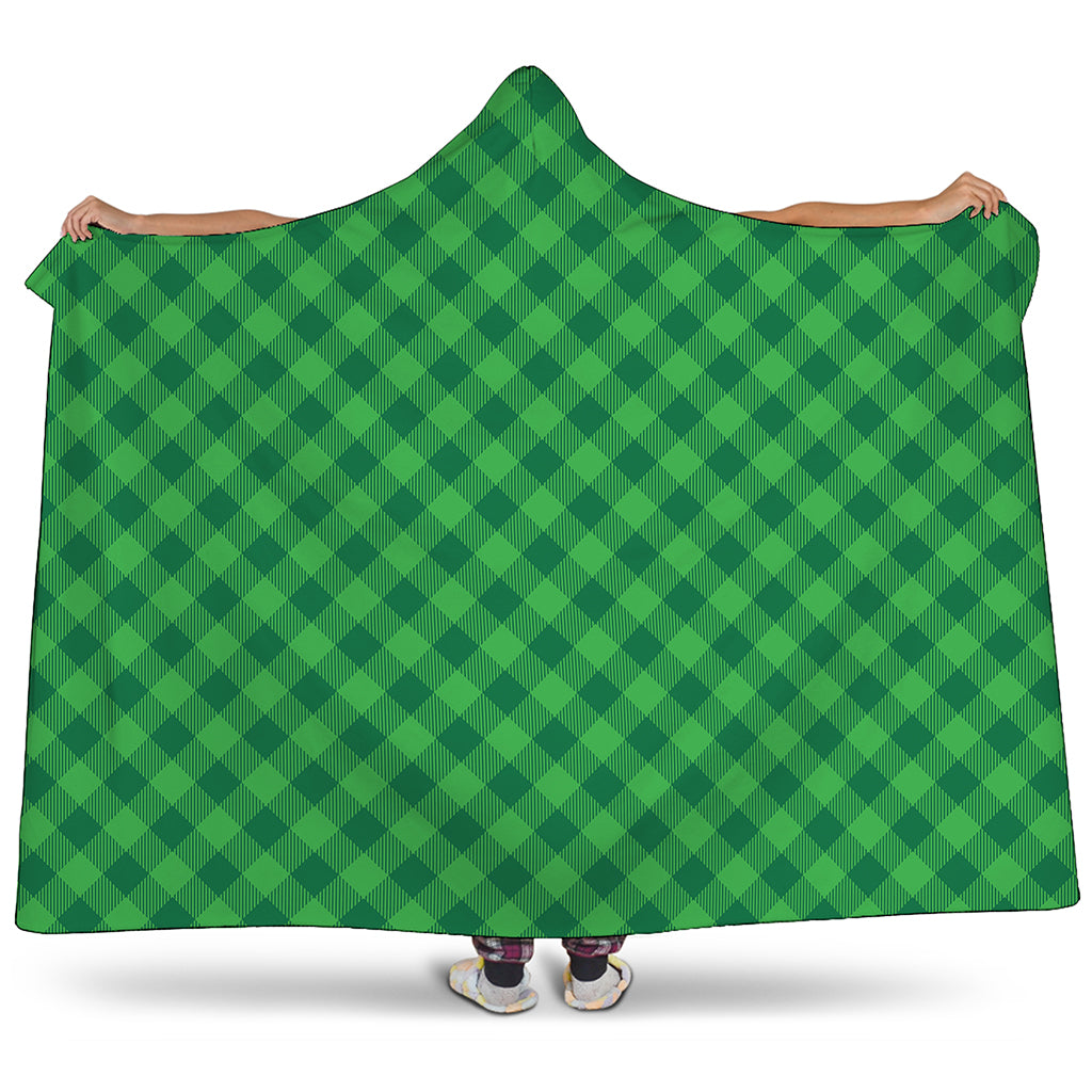 Irish Green Buffalo Plaid Print Hooded Blanket