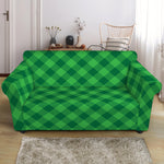 Irish Green Buffalo Plaid Print Loveseat Slipcover