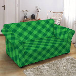 Irish Green Buffalo Plaid Print Loveseat Slipcover