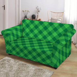 Irish Green Buffalo Plaid Print Loveseat Slipcover