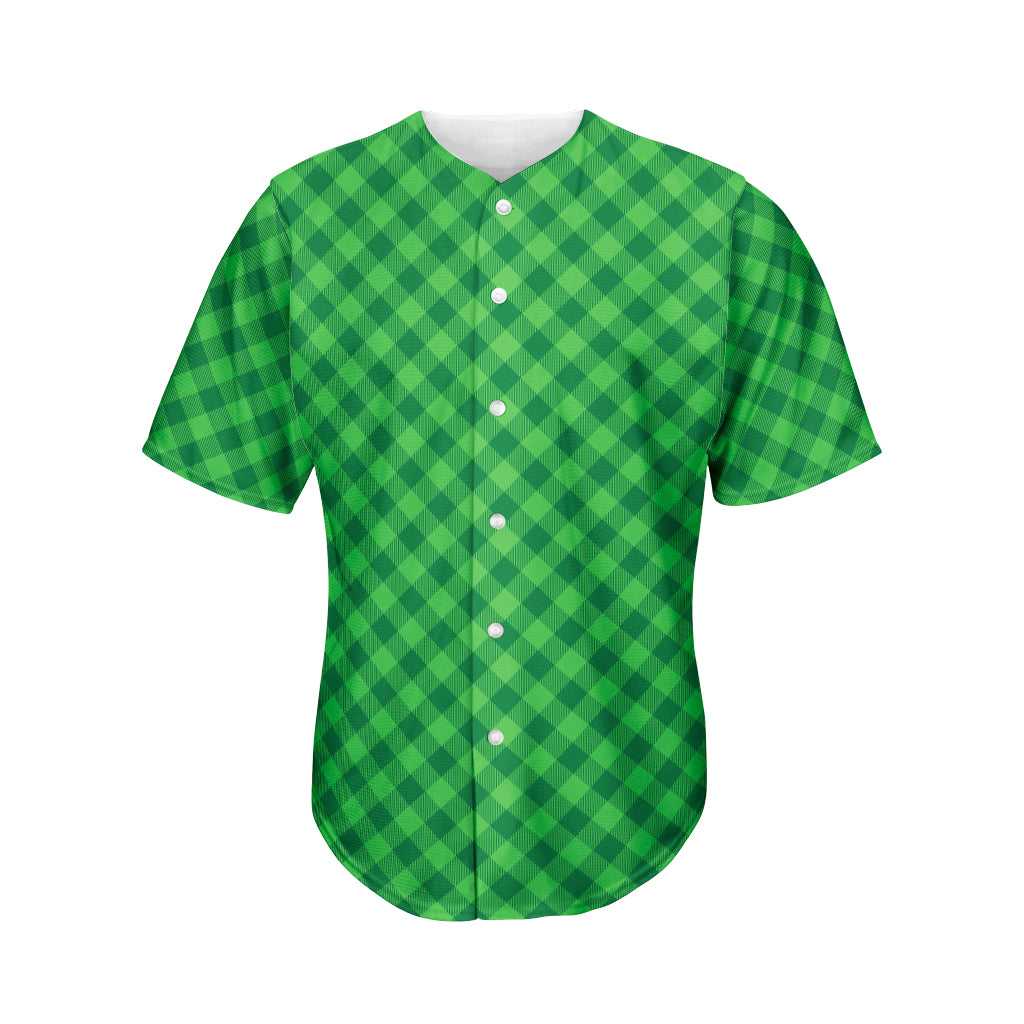 Irish Green Buffalo Plaid Print Men's Baseball Jersey