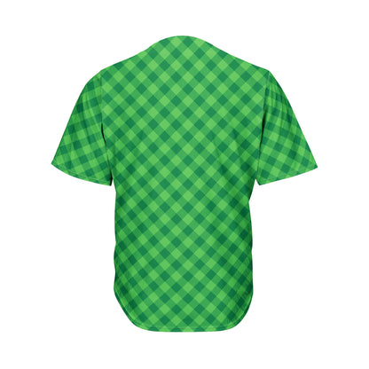 Irish Green Buffalo Plaid Print Men's Baseball Jersey
