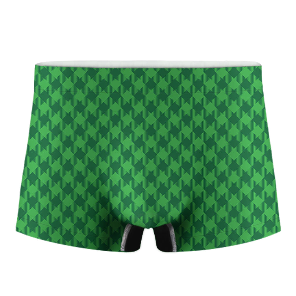 Irish Green Buffalo Plaid Print Men's Boxer Briefs