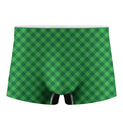 Irish Green Buffalo Plaid Print Men's Boxer Briefs