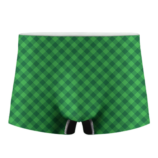 Irish Green Buffalo Plaid Print Men's Boxer Briefs