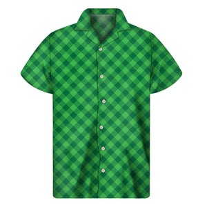 Irish Green Buffalo Plaid Print Men's Short Sleeve Shirt