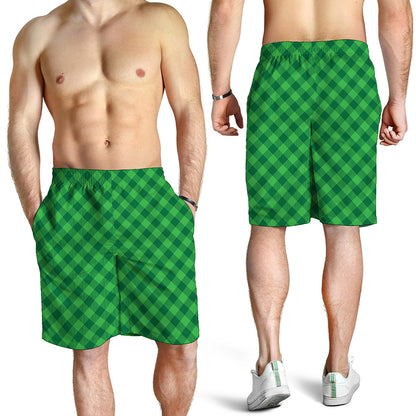 Irish Green Buffalo Plaid Print Men's Shorts