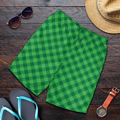 Irish Green Buffalo Plaid Print Men's Shorts