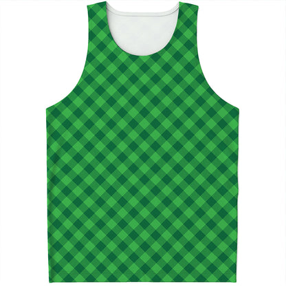 Irish Green Buffalo Plaid Print Men's Tank Top