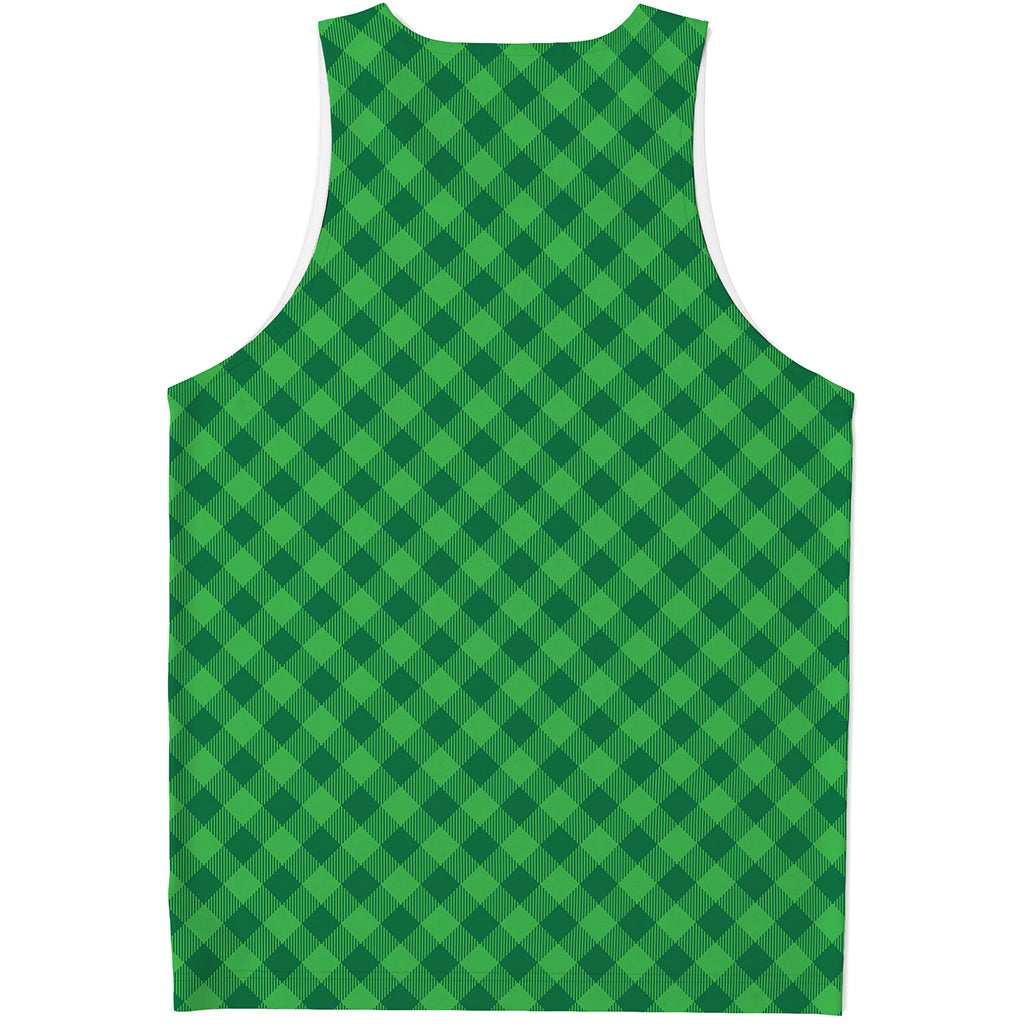 Irish Green Buffalo Plaid Print Men's Tank Top