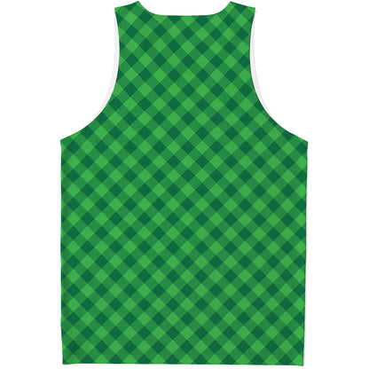 Irish Green Buffalo Plaid Print Men's Tank Top
