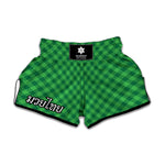 Irish Green Buffalo Plaid Print Muay Thai Boxing Shorts