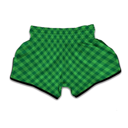 Irish Green Buffalo Plaid Print Muay Thai Boxing Shorts