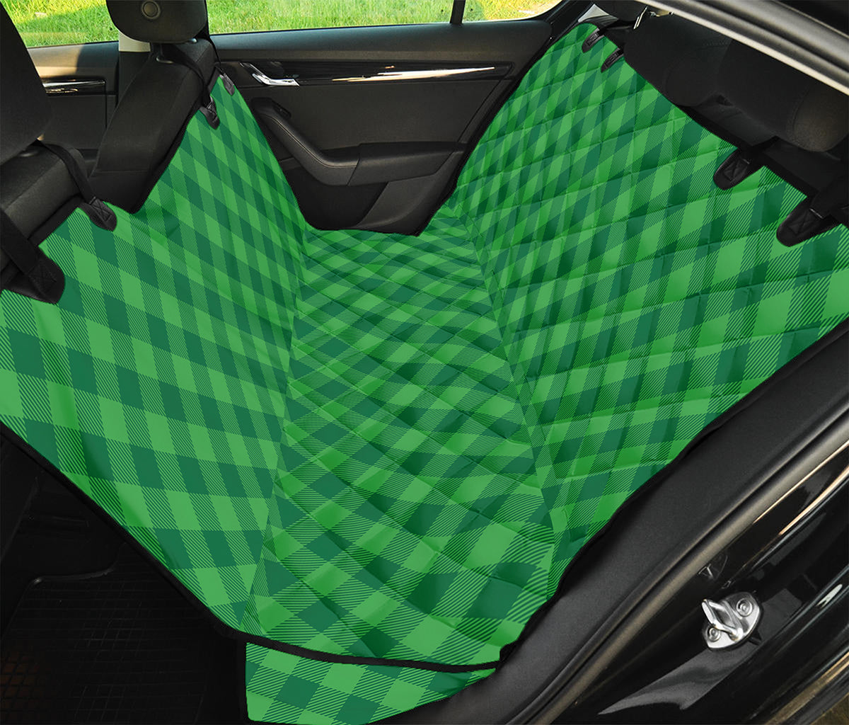 Irish Green Buffalo Plaid Print Pet Car Back Seat Cover