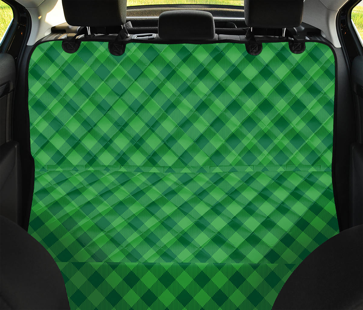Irish Green Buffalo Plaid Print Pet Car Back Seat Cover