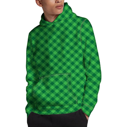Irish Green Buffalo Plaid Print Pullover Hoodie