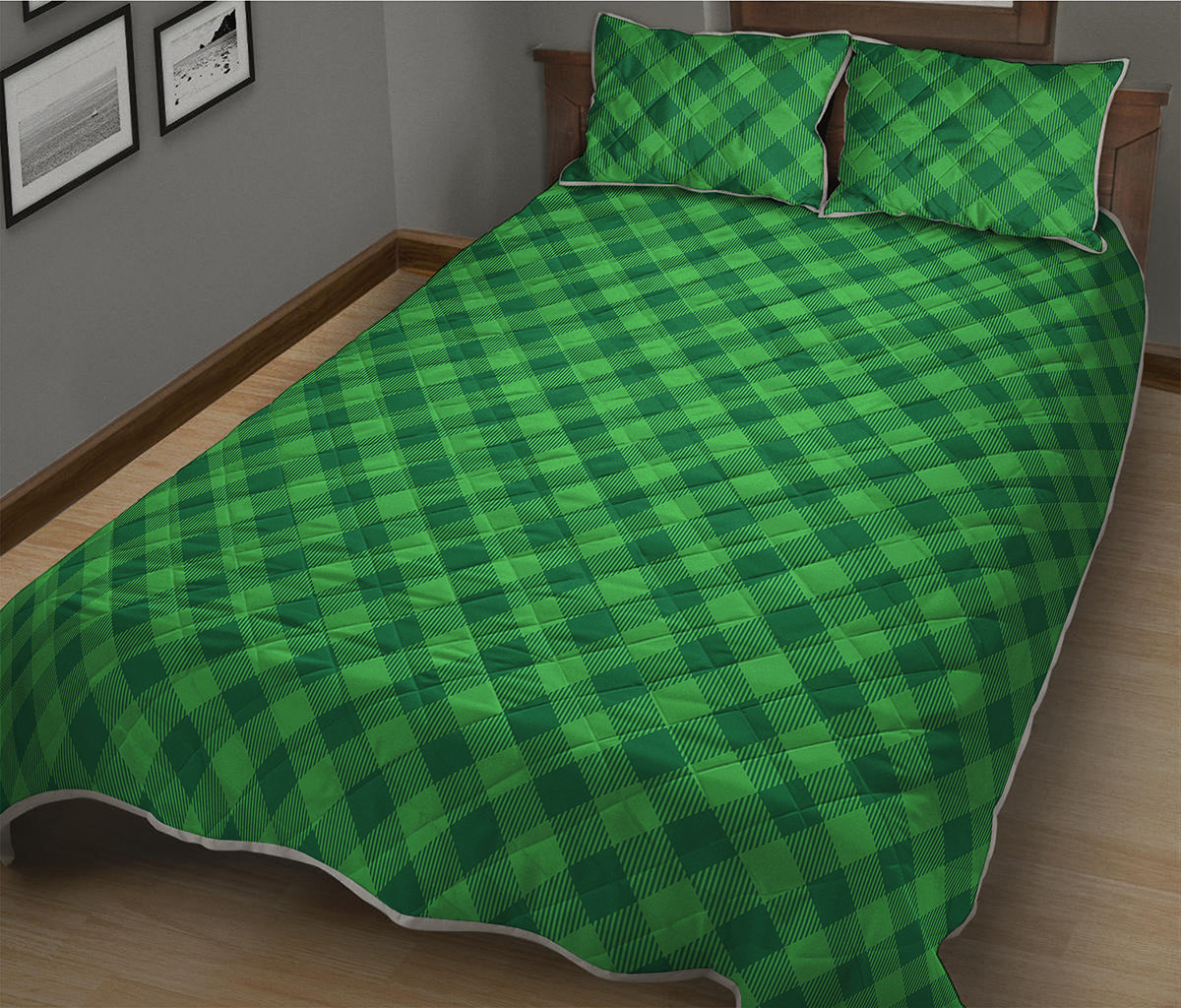 Irish Green Buffalo Plaid Print Quilt Bed Set