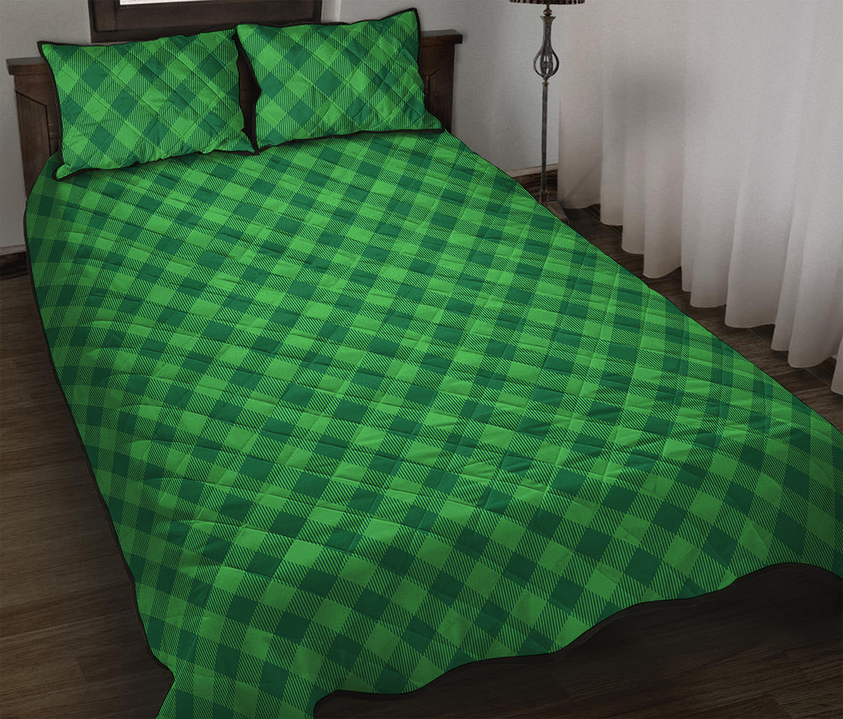 Irish Green Buffalo Plaid Print Quilt Bed Set