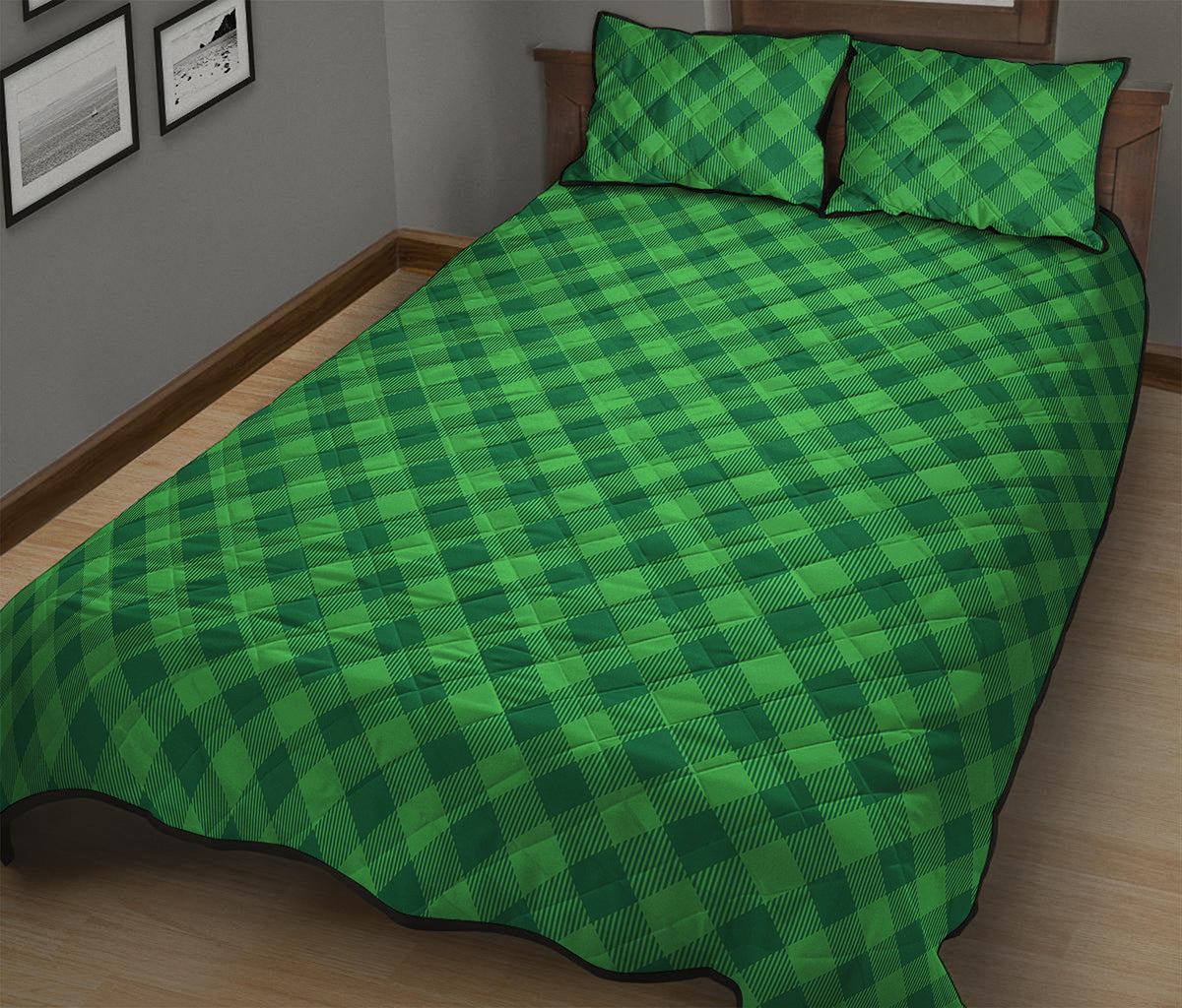 Irish Green Buffalo Plaid Print Quilt Bed Set