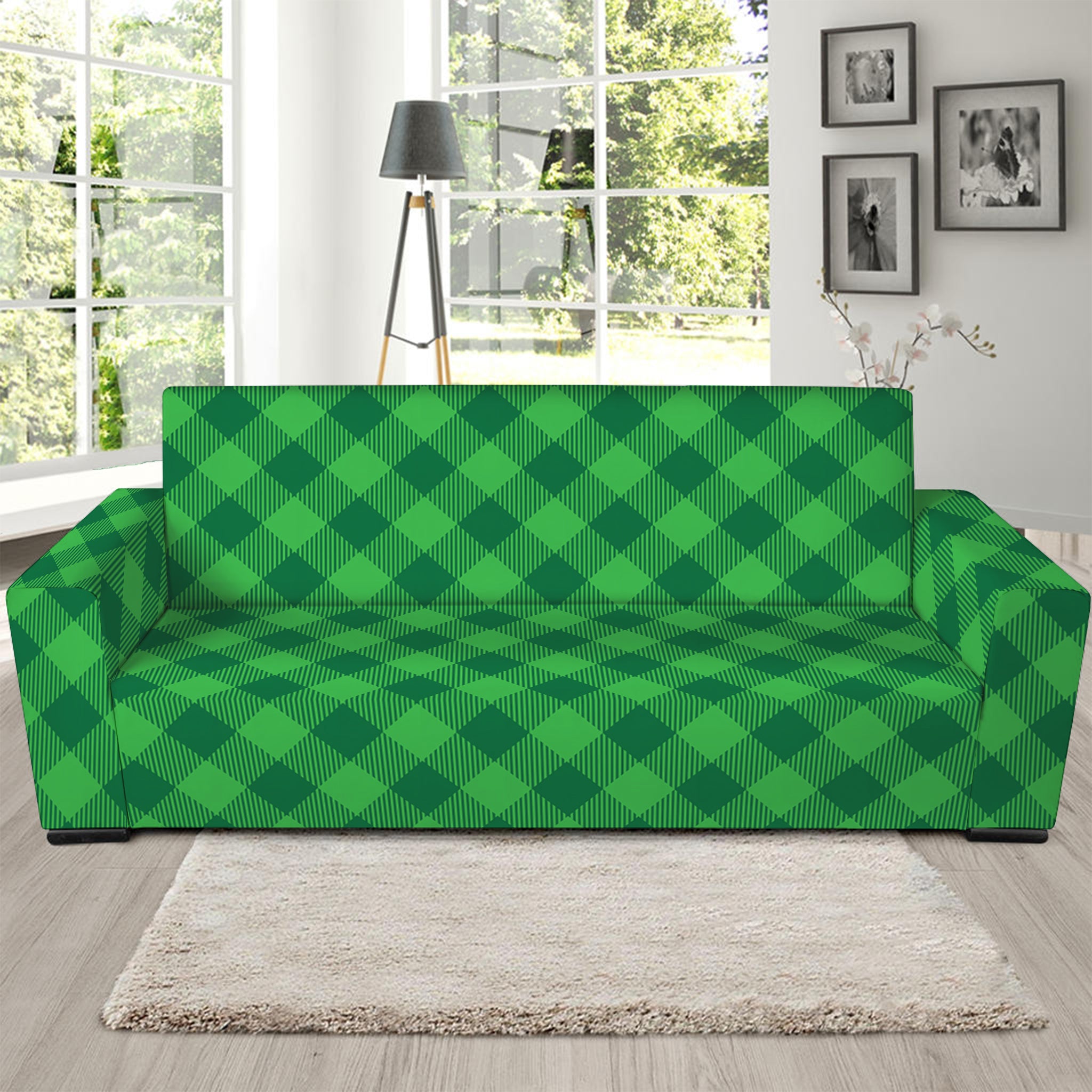 Irish Green Buffalo Plaid Print Sofa Slipcover