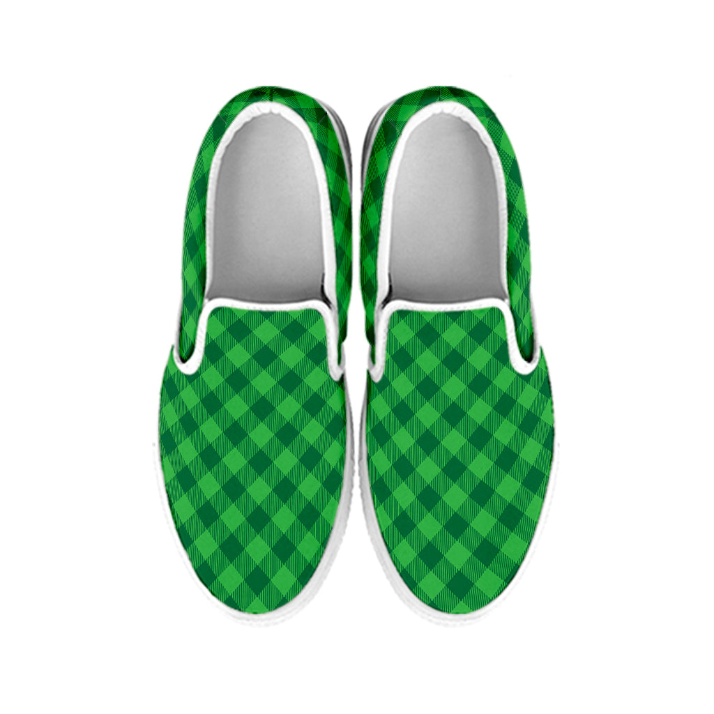 Irish Green Buffalo Plaid Print White Slip On Shoes