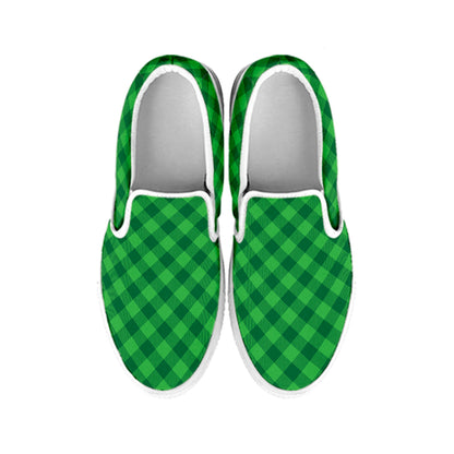 Irish Green Buffalo Plaid Print White Slip On Shoes