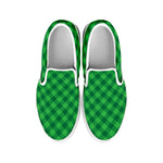 Irish Green Buffalo Plaid Print White Slip On Shoes