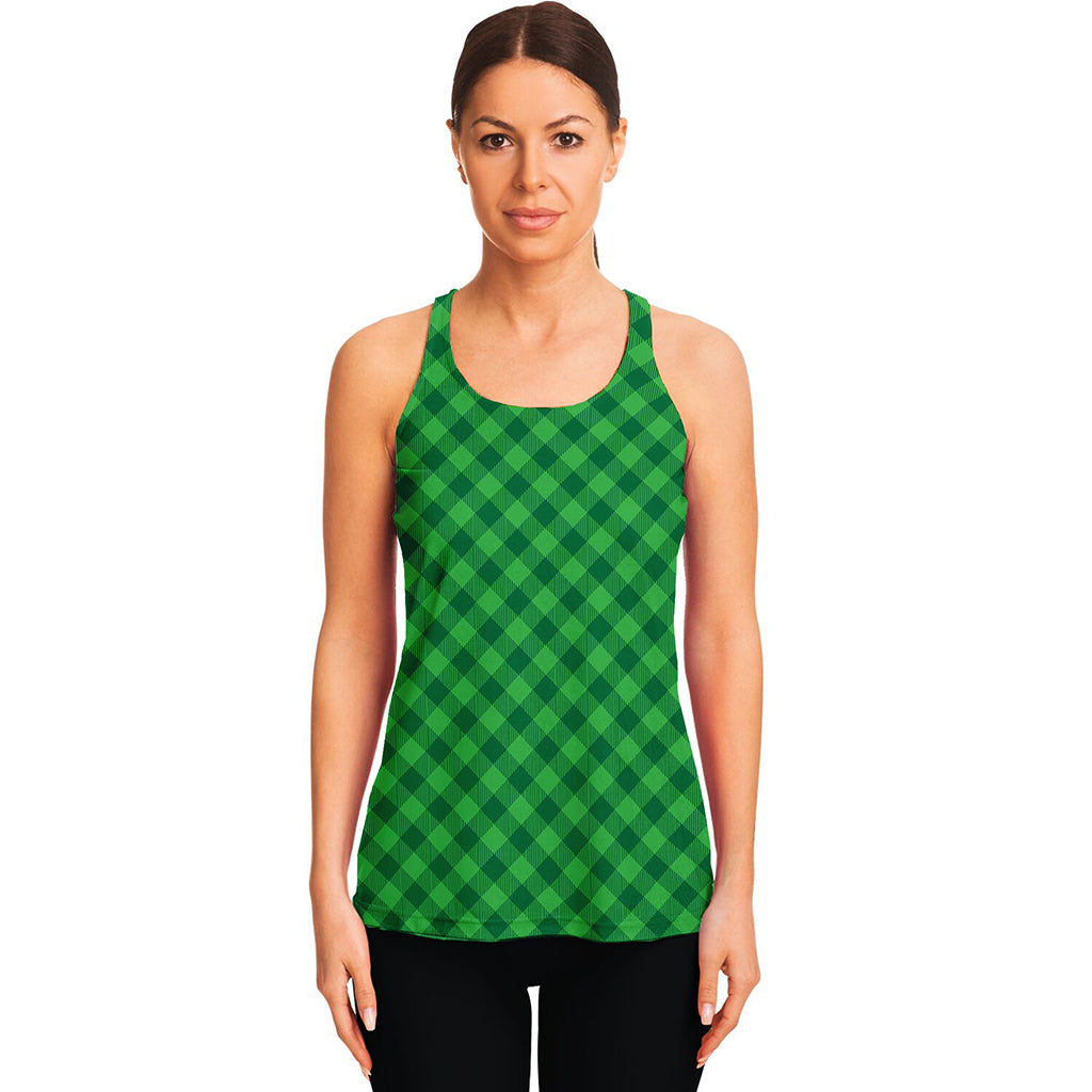 Irish Green Buffalo Plaid Print Women's Racerback Tank Top