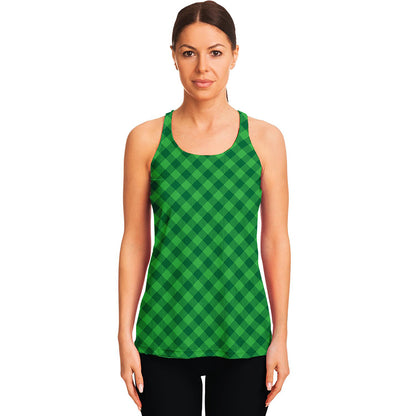 Irish Green Buffalo Plaid Print Women's Racerback Tank Top