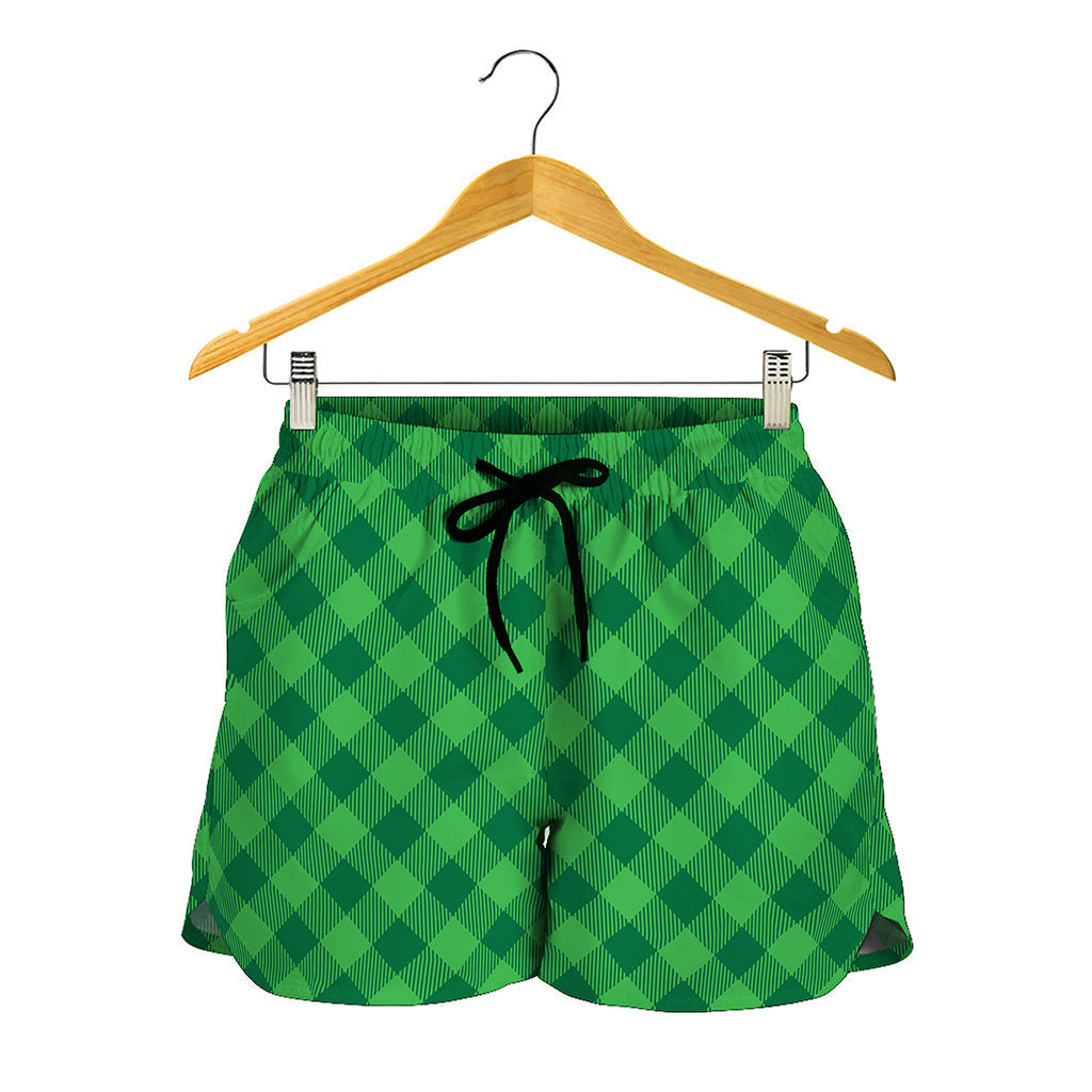 Irish Green Buffalo Plaid Print Women's Shorts