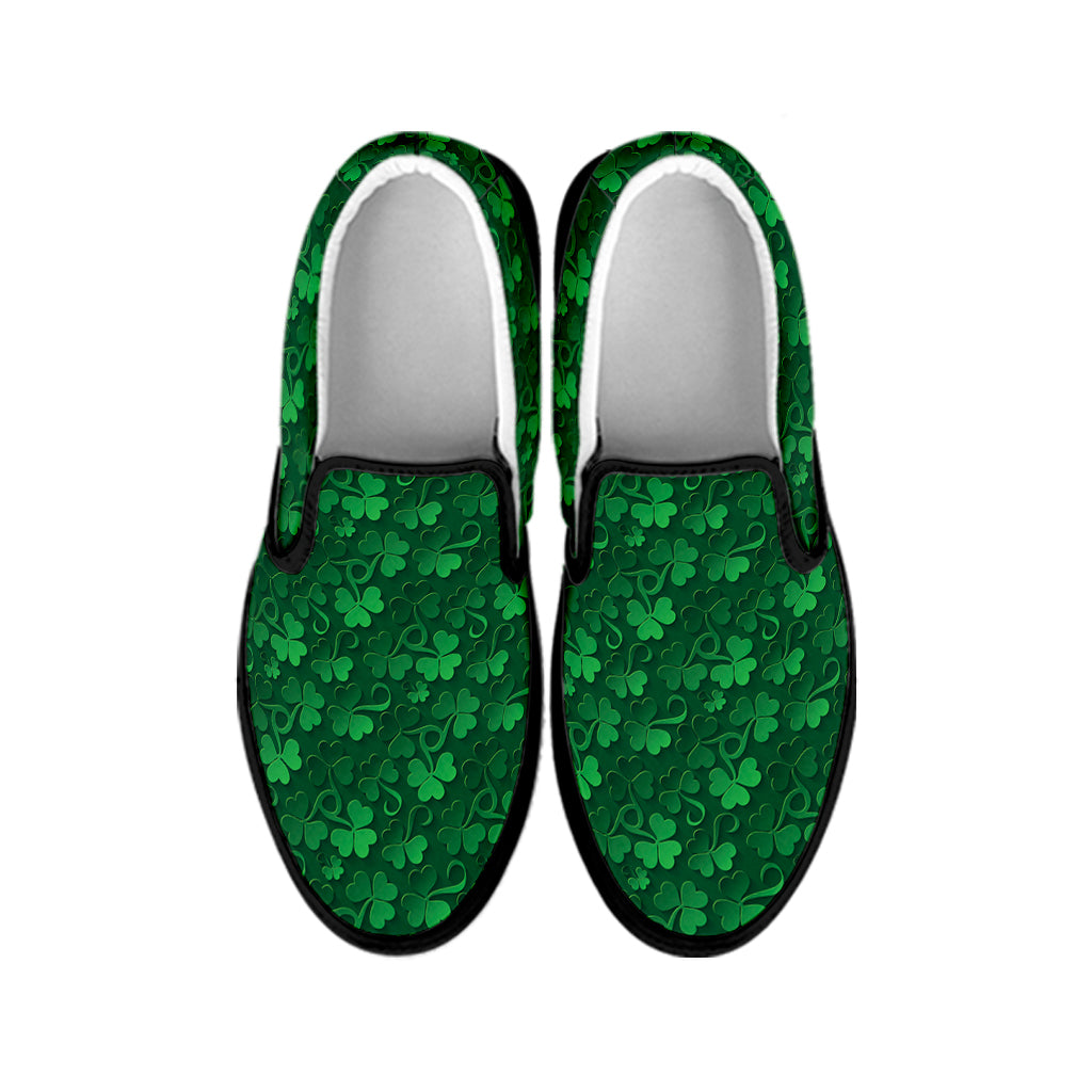 Irish Leaf St. Patrick's Day Print Black Slip On Shoes
