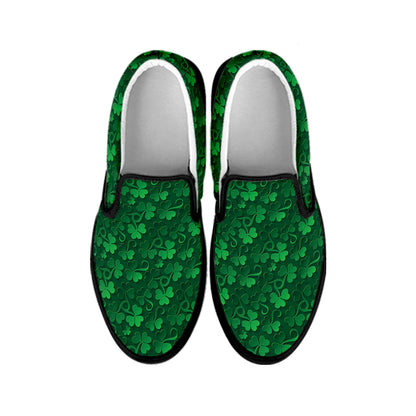 Irish Leaf St. Patrick's Day Print Black Slip On Shoes