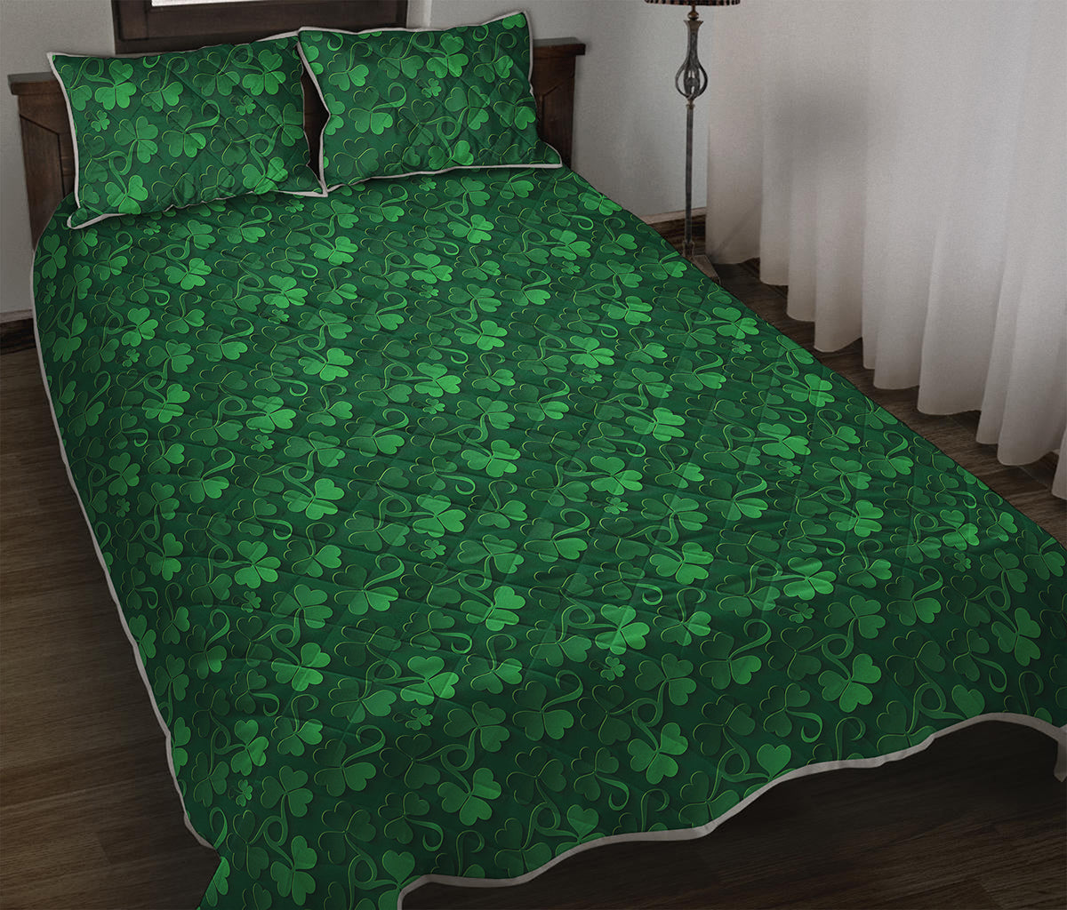 Irish Leaf St. Patrick's Day Print Quilt Bed Set