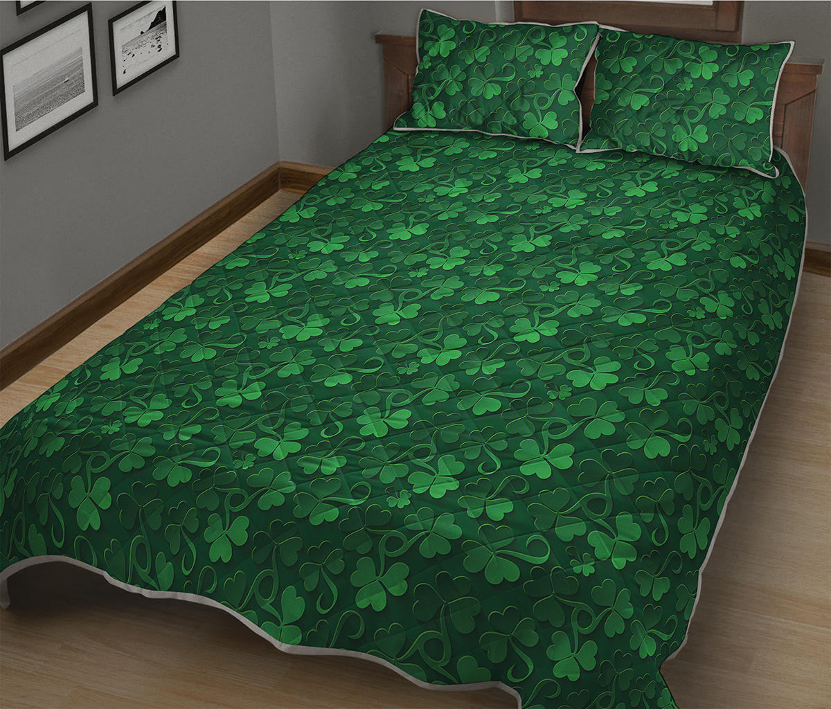 Irish Leaf St. Patrick's Day Print Quilt Bed Set
