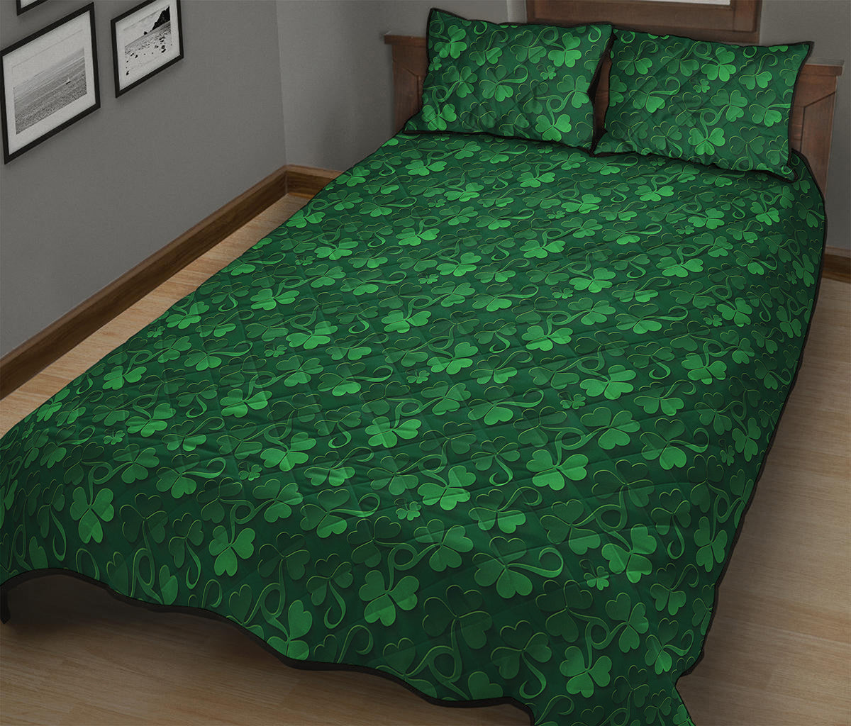Irish Leaf St. Patrick's Day Print Quilt Bed Set