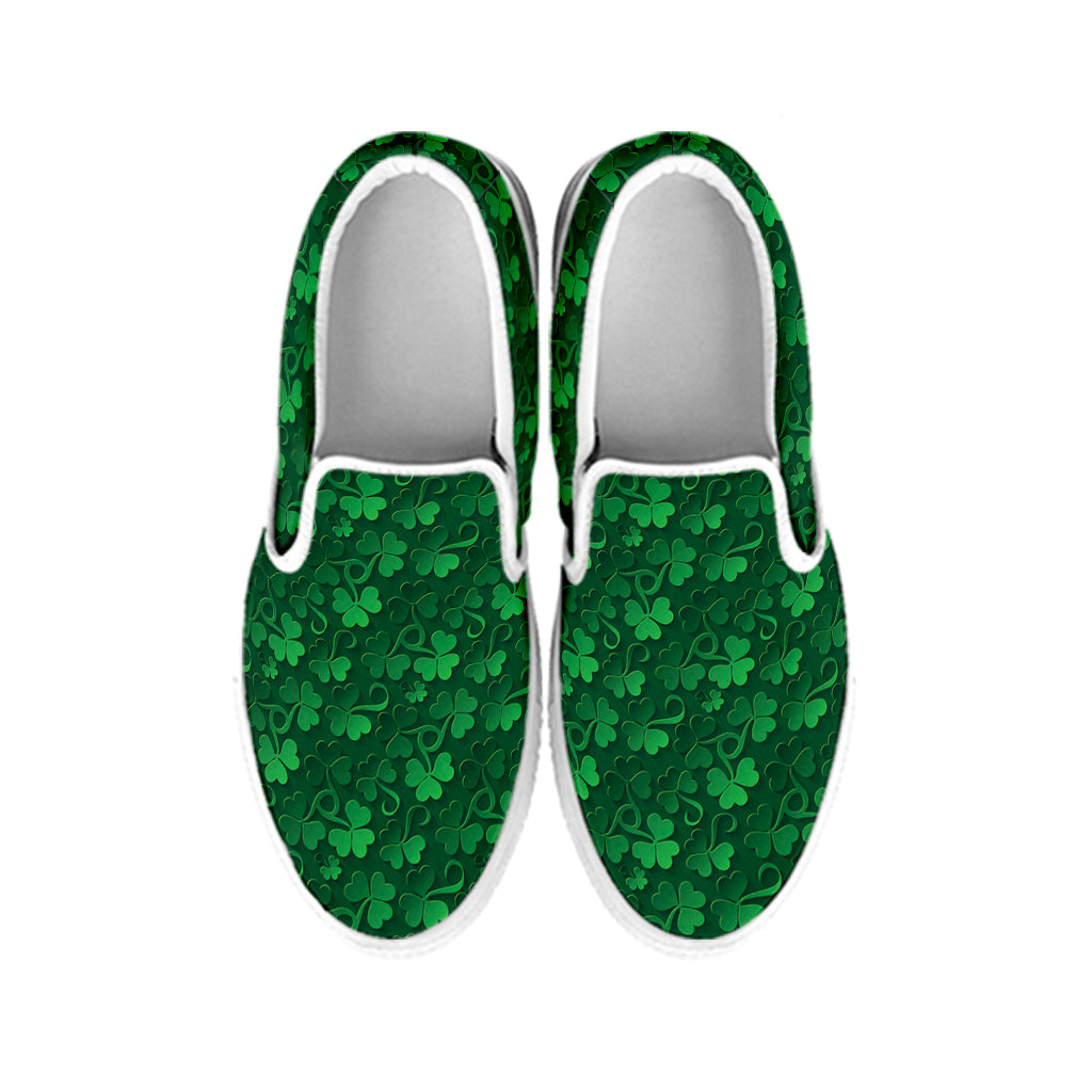 Irish Leaf St. Patrick's Day Print White Slip On Shoes