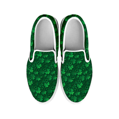 Irish Leaf St. Patrick's Day Print White Slip On Shoes