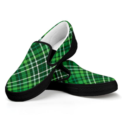 Irish Plaid Pattern Print Black Slip On Shoes