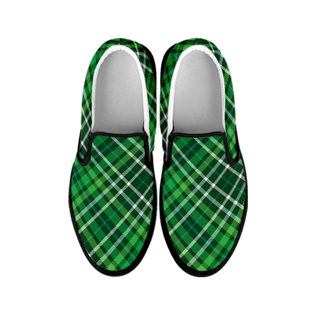 Irish Plaid Pattern Print Black Slip On Shoes