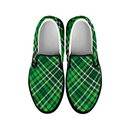 Irish Plaid Pattern Print Black Slip On Shoes