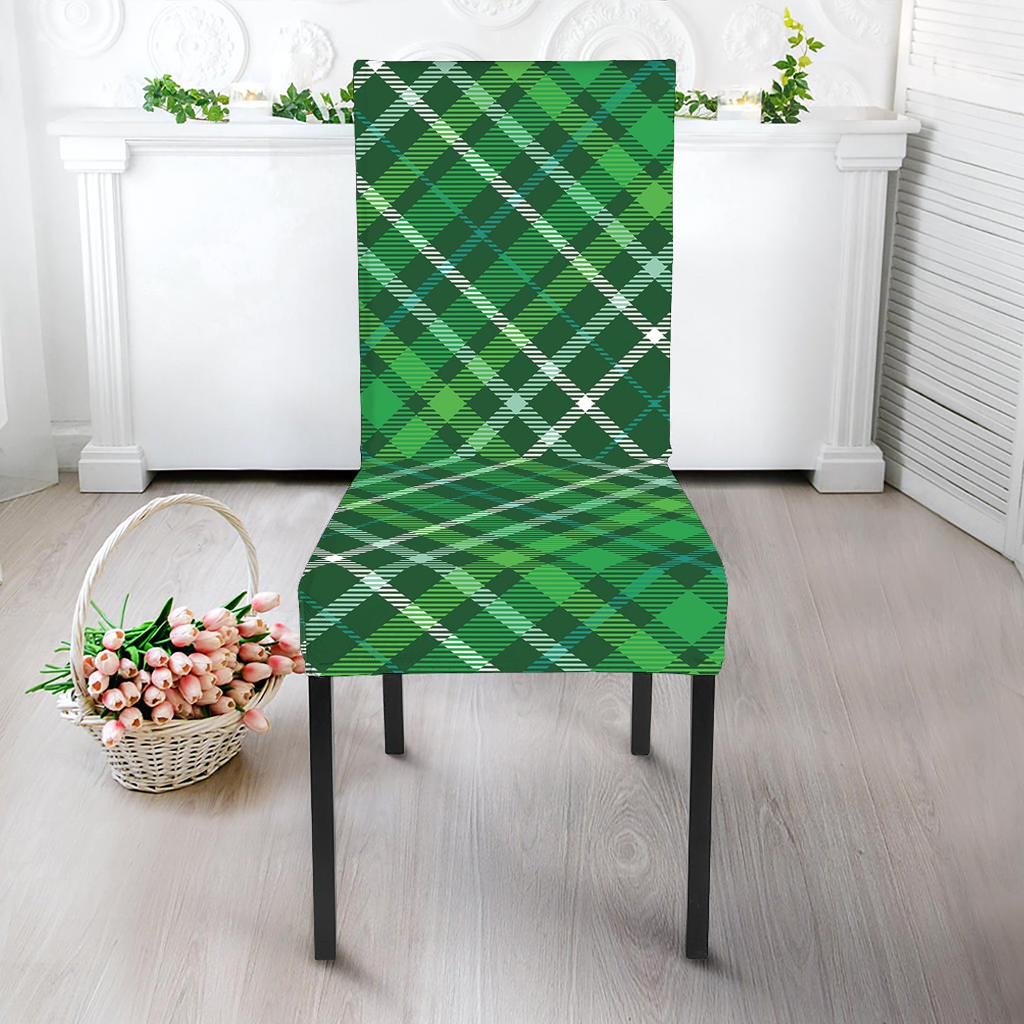 Irish Plaid Pattern Print Dining Chair Slipcover
