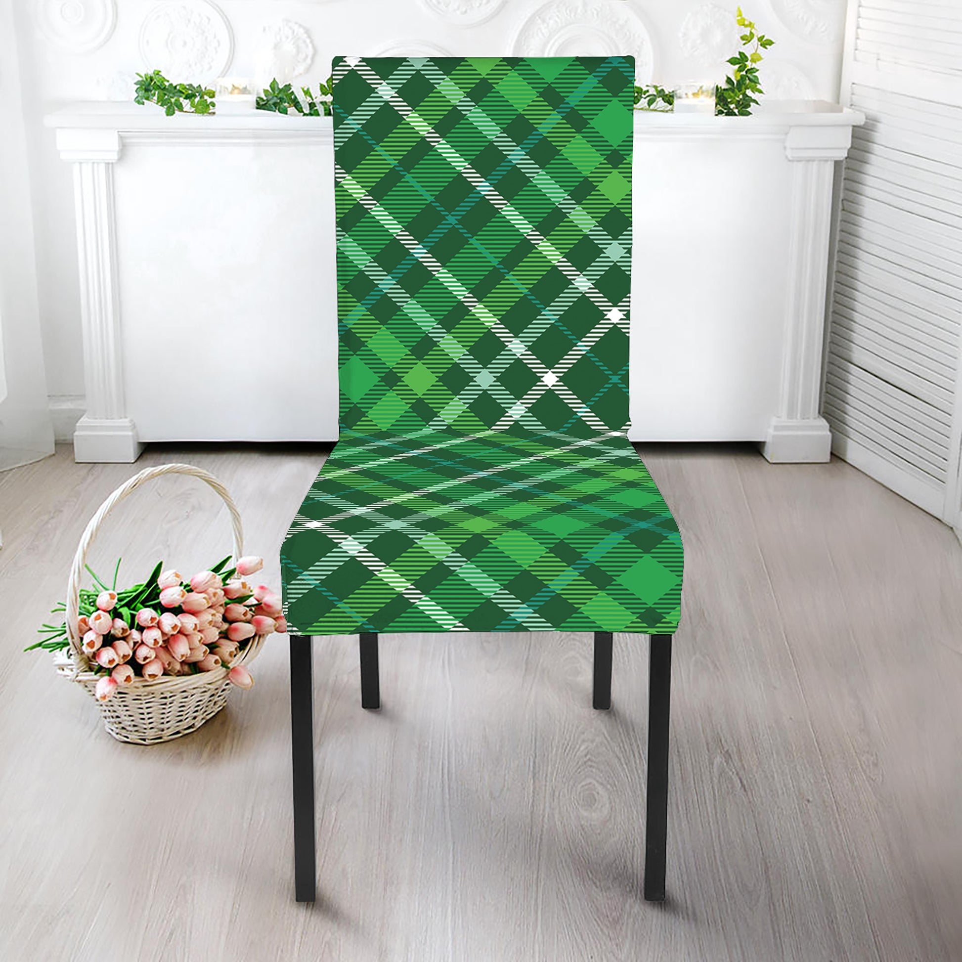 Irish Plaid Pattern Print Dining Chair Slipcover