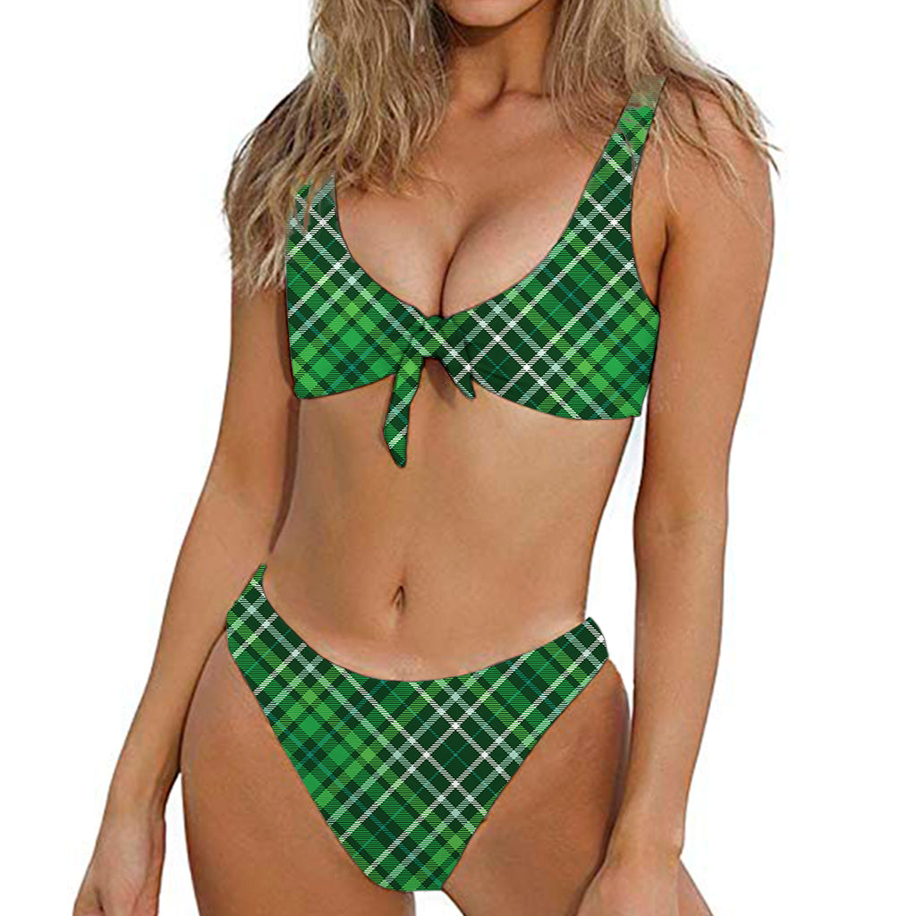 Irish Plaid Pattern Print Front Bow Tie Bikini