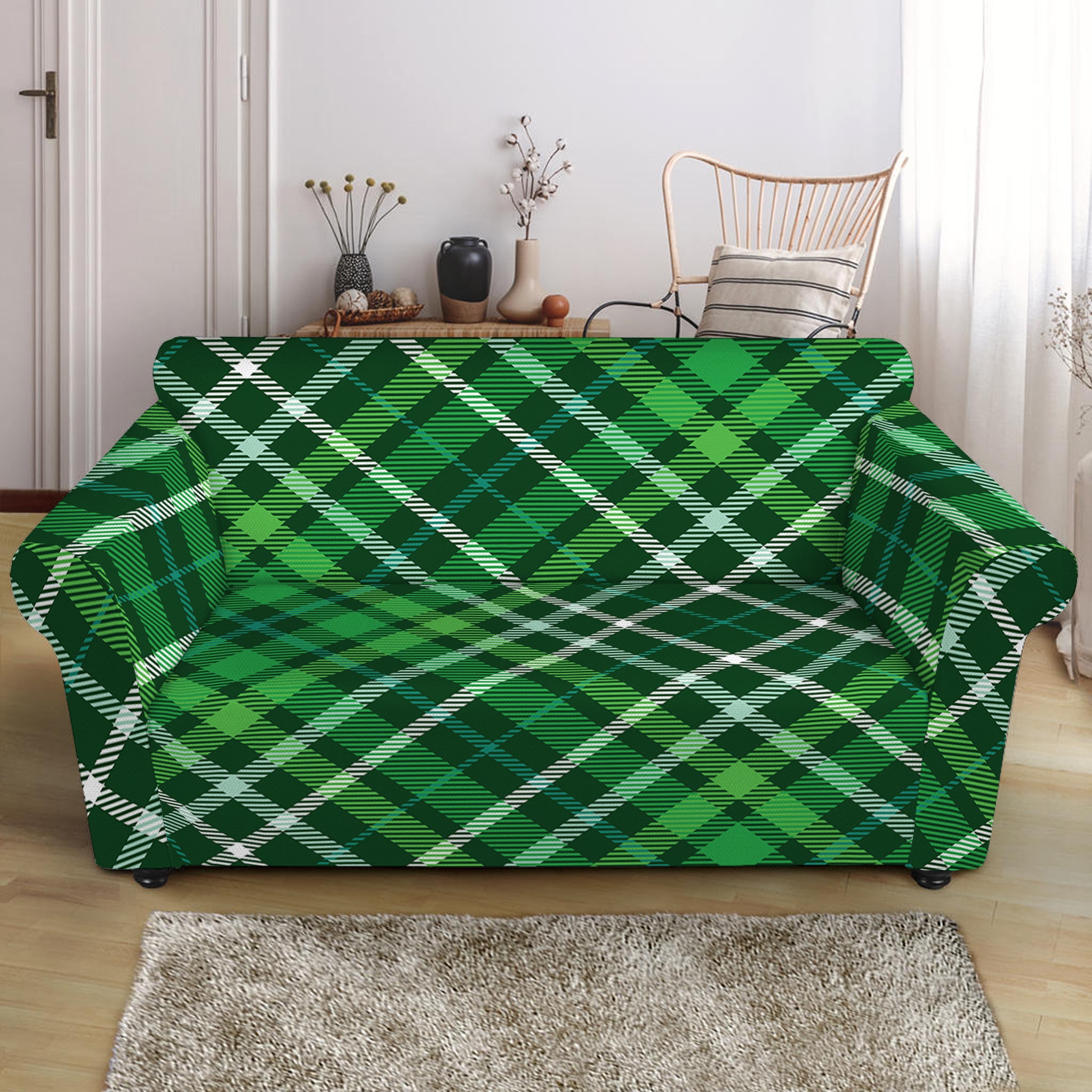 Irish Plaid Pattern Print Loveseat Slipcover