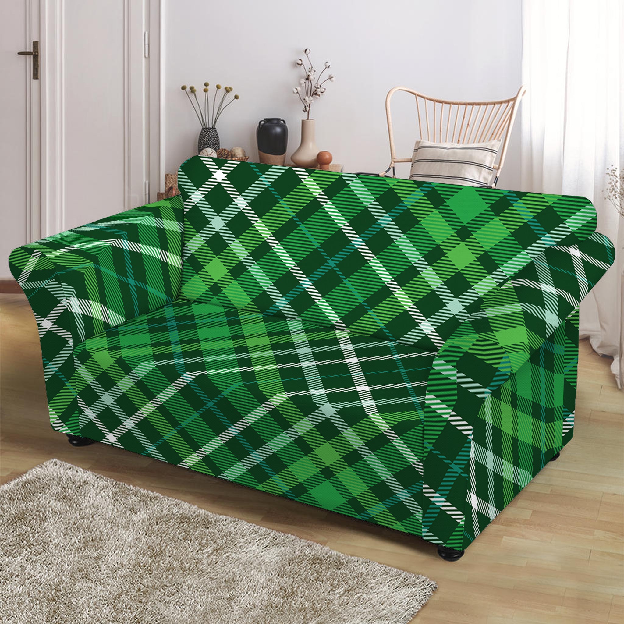 Irish Plaid Pattern Print Loveseat Slipcover