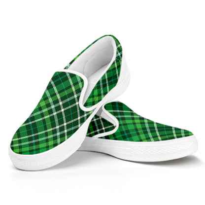 Irish Plaid Pattern Print White Slip On Shoes