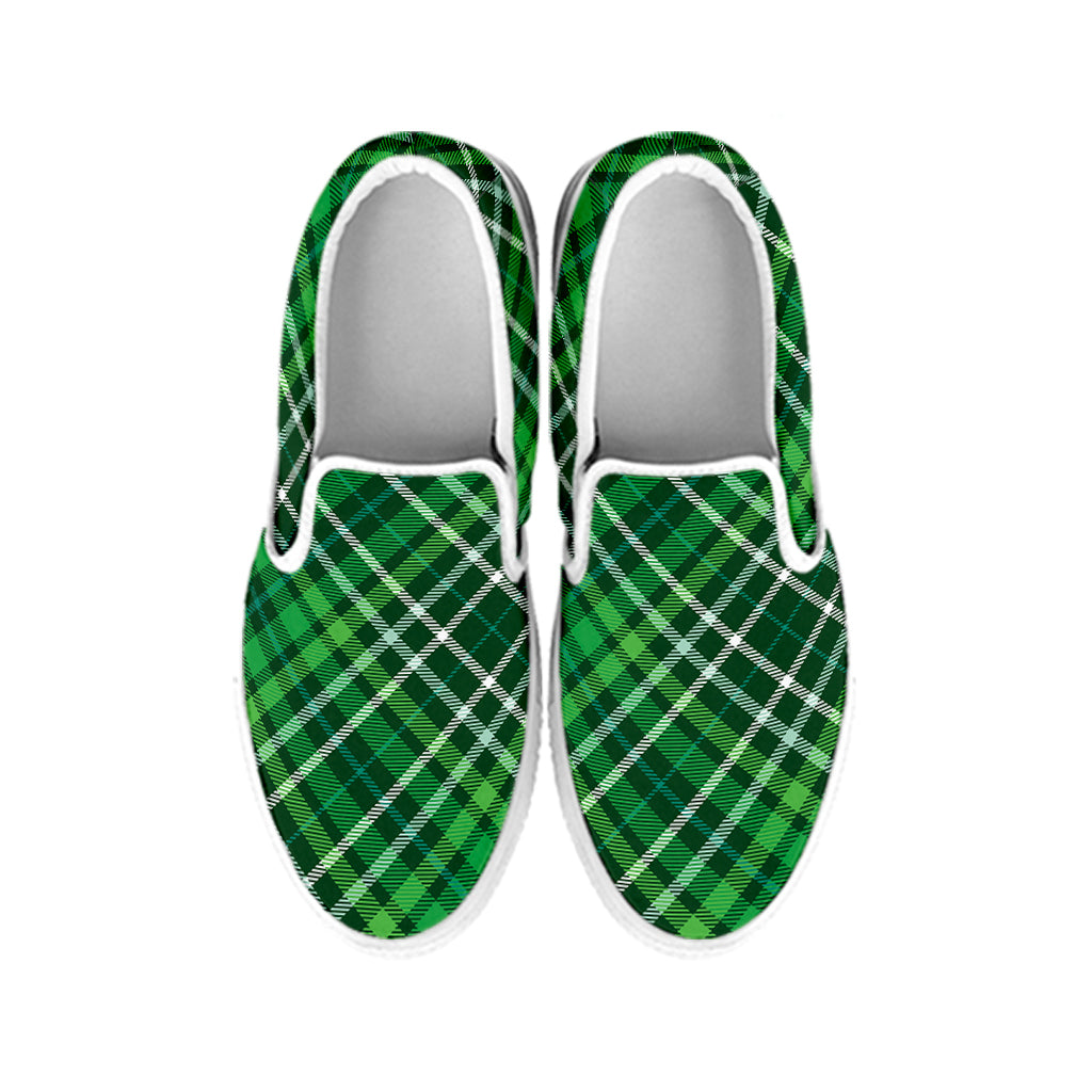 Irish Plaid Pattern Print White Slip On Shoes