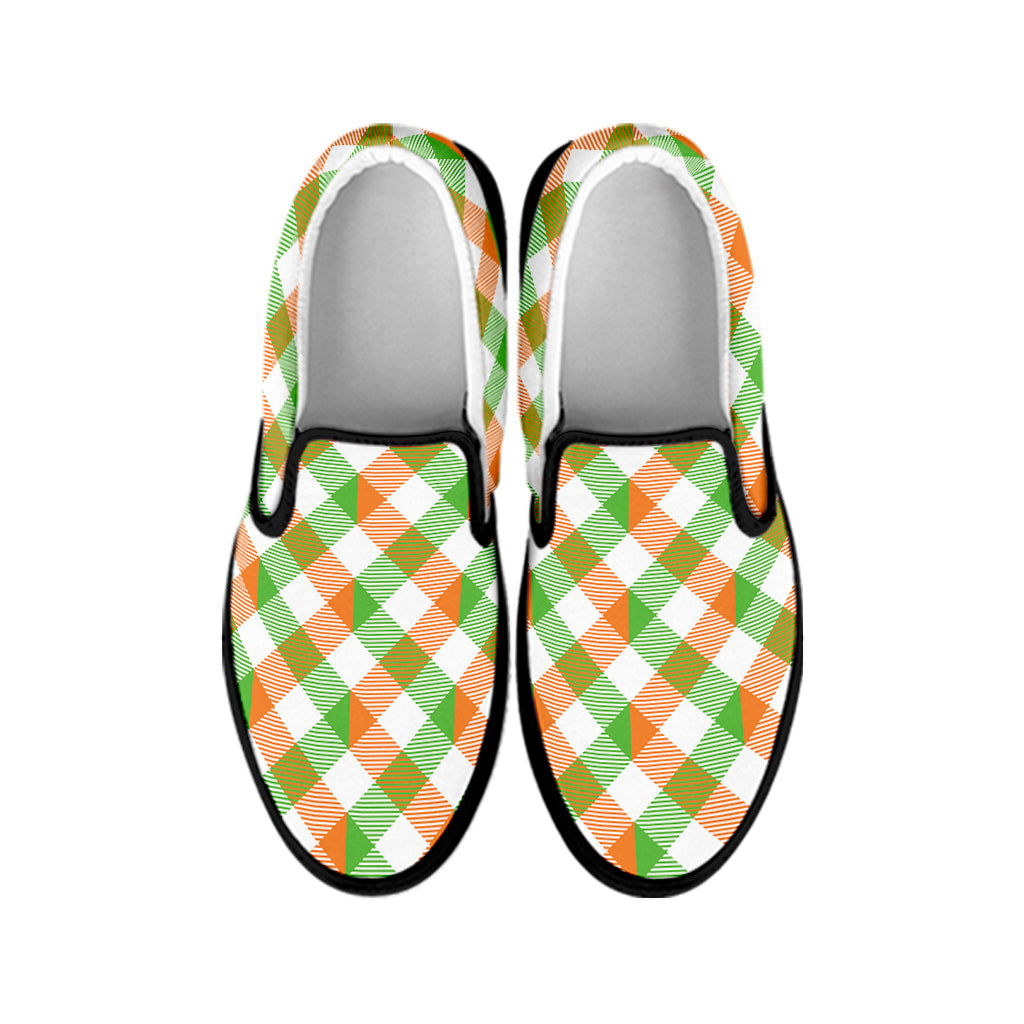 Irish Plaid Saint Patrick's Day Print Black Slip On Shoes
